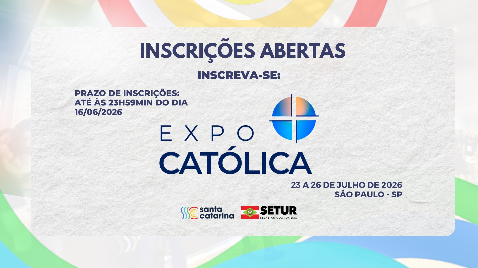 Estão abertas as inscrições para seleção de coexpositores para a Feira ExpoCatólica, em São Paulo, nos dias 23 a 26 de julho de 2026.